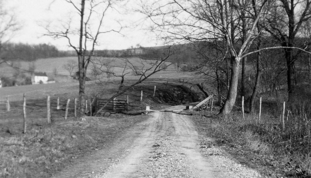 Amos Reeder Road before it was paved, approaching the crossing of Little Antietam Creek, circa 1930.